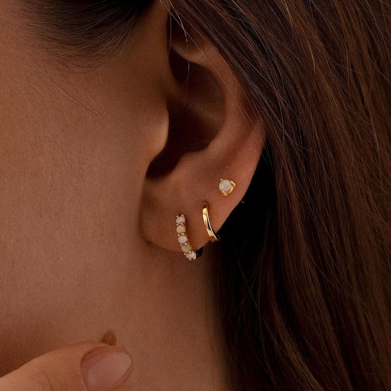 BLBLJERY Gold Earrings Set for Women Trendy Stud Earring Opal Huggie Earrings Stacks Small Hoop Earring 14k Gold Plated Opal Jewelry Birthday Gifts for Women Mom Her - Image 3