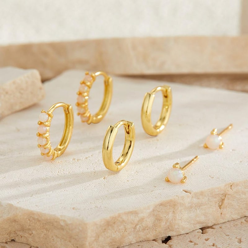BLBLJERY Gold Earrings Set for Women Trendy Stud Earring Opal Huggie Earrings Stacks Small Hoop Earring 14k Gold Plated Opal Jewelry Birthday Gifts for Women Mom Her - Image 5