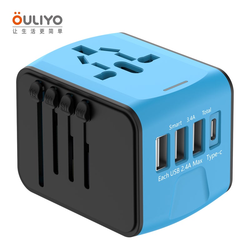 New Smart Recognition Output Converter Plug with 3 USB + TYPE-C for International Travel, Business, and Study Abroad