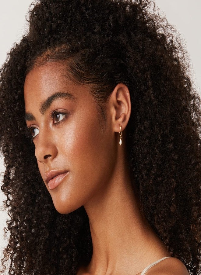 PAVOI 14K Yellow Gold Plated 925 Sterling Silver Post Classic Pearl Dangle Huggie Hoop Earrings For Women - Trendy Pearl Drop Open Hoop Earrings - Cubic Zirconia Small Hinged Hammered Huggies - Image 4