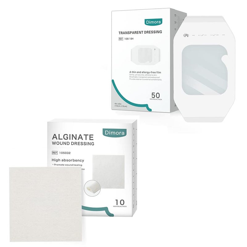 Dimora 50 Packs Transparent Dressing  Calcium Alginate4 x 4 Patches 10 Pack NonStick - Image 1