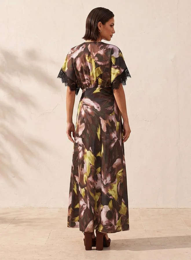Iconic Iconic Printed Wrap Maxi Dress with Slit