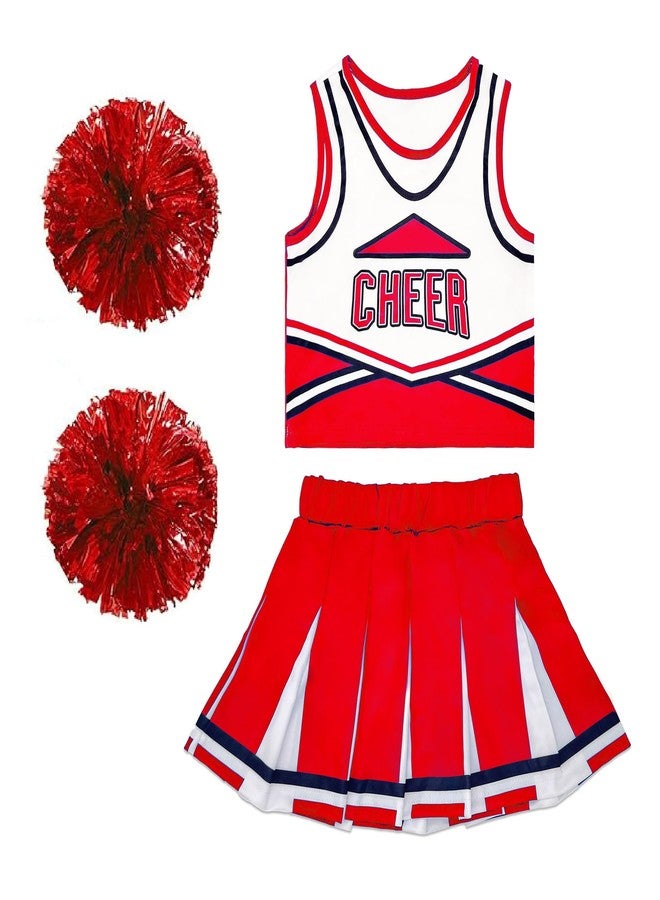 Danzcue Cheerleader Costume for Girls, Cheerleading Outfit for Halloween Party Birthday Gift, Red, X-Large - Image 1