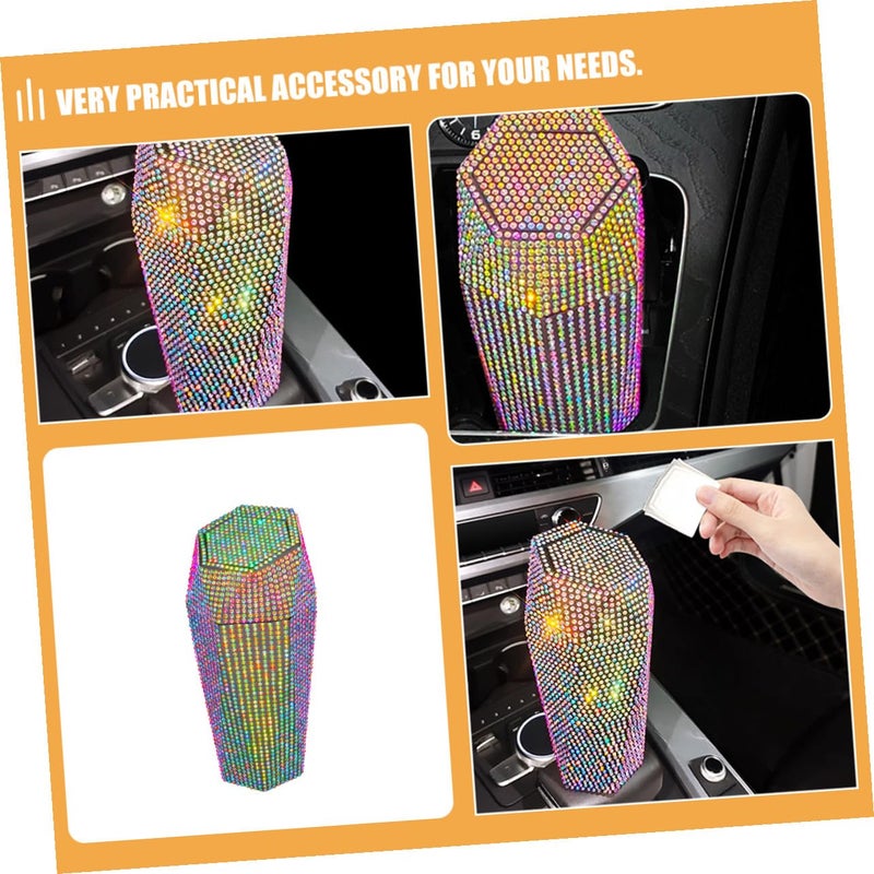 Hemobllo Car Trash Bin Rhinestone Decorative Large Capacity Round Auto Garbage Can Detachable Mini Vehicle Waste Holder for Cup Holder Car Organizer - Image 5