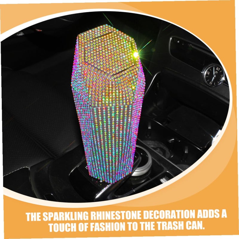 Hemobllo Car Trash Bin Rhinestone Decorative Large Capacity Round Auto Garbage Can Detachable Mini Vehicle Waste Holder for Cup Holder Car Organizer - Image 3