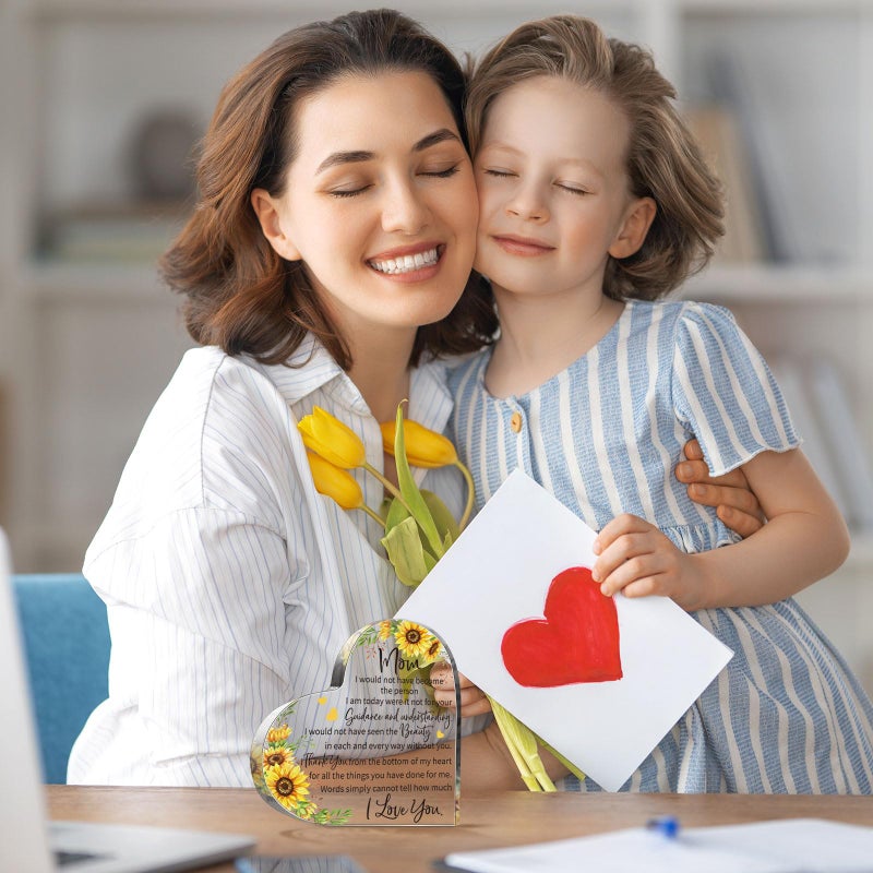 Jetec Gift for Mom from Daughter Son Christmas Acrylic Heart Shaped Block for Moms Bonus Heart Plaque Sign for Grateful MotherS Day Birthday Thanksgiving Gift Ideas(Mom Sunflower) - Image 4