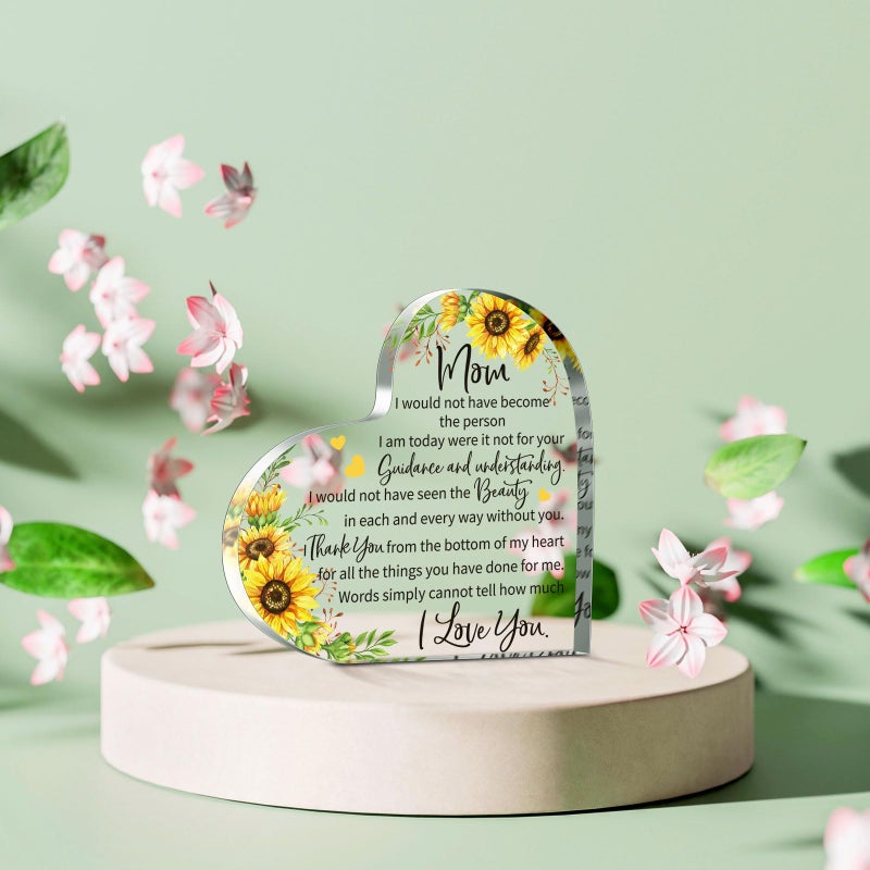 Jetec Gift for Mom from Daughter Son Christmas Acrylic Heart Shaped Block for Moms Bonus Heart Plaque Sign for Grateful MotherS Day Birthday Thanksgiving Gift Ideas(Mom Sunflower) - Image 5