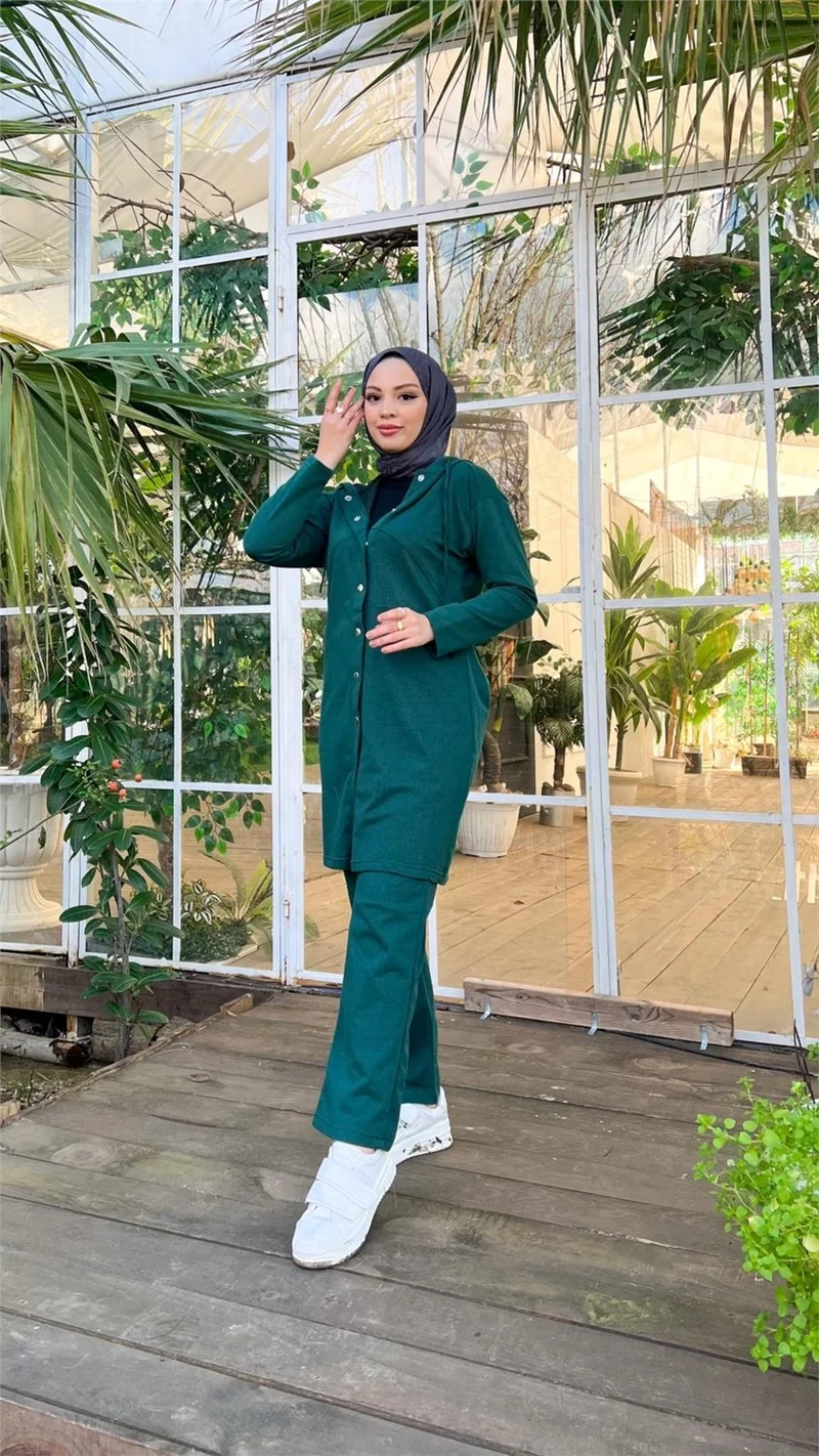 Bwest Snap-On Hooded Long Tunic Pants Double Hijab Tracksuit Set - 03078 - Nefti