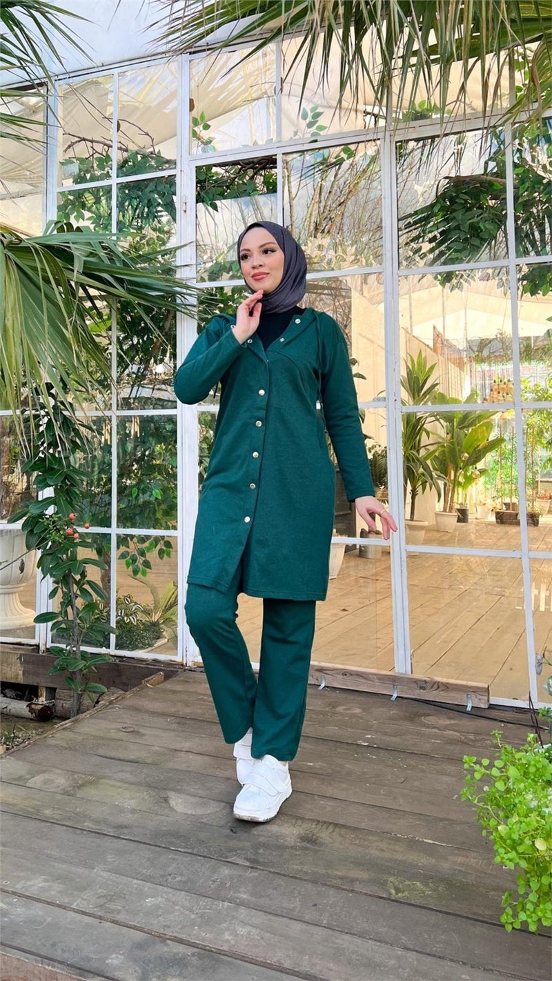 Bwest Snap-On Hooded Long Tunic Pants Double Hijab Tracksuit Set - 03078 - Nefti - Image 4
