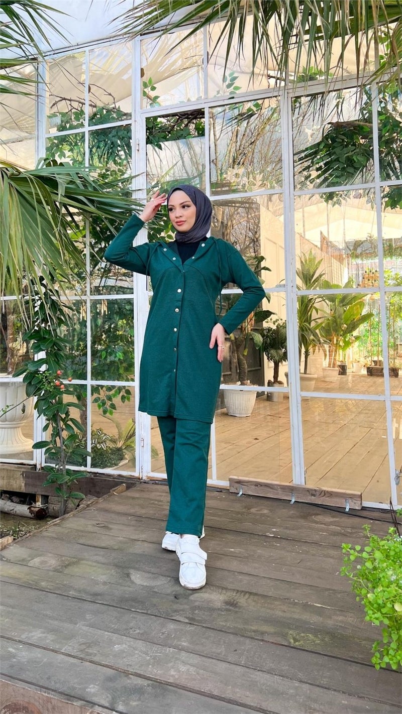 Bwest Snap-On Hooded Long Tunic Pants Double Hijab Tracksuit Set - 03078 - Nefti - Image 5