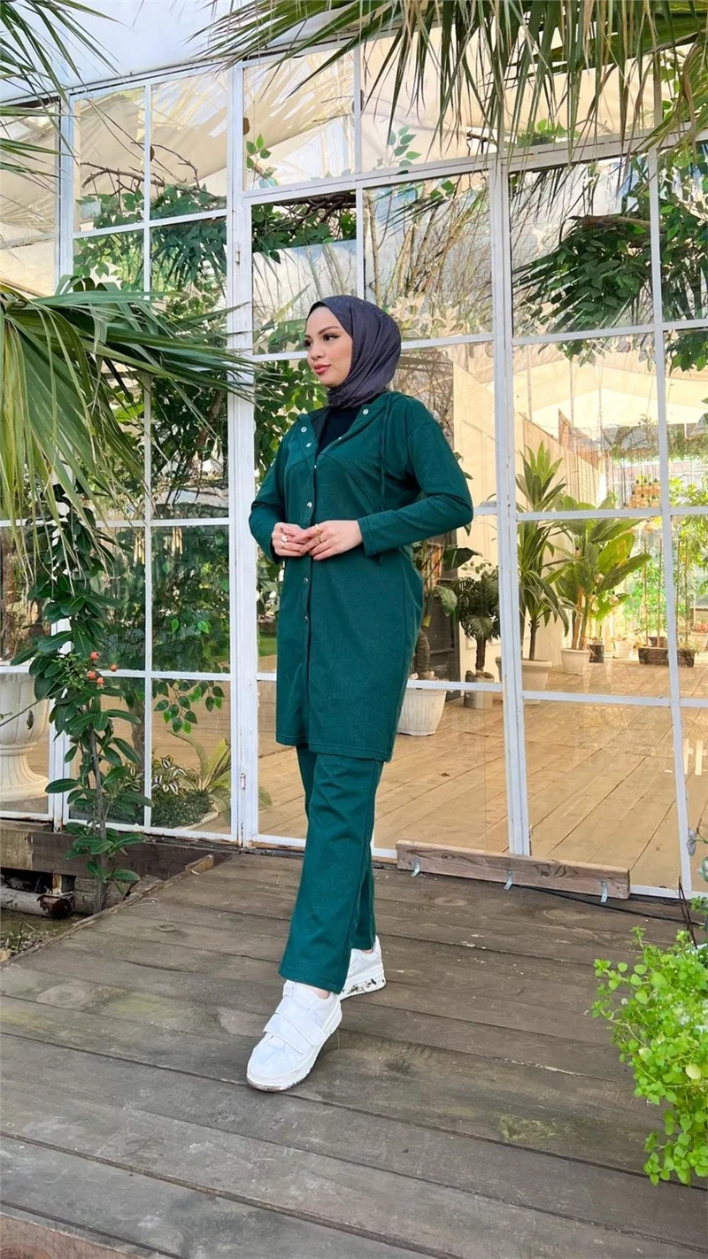 Bwest Snap-On Hooded Long Tunic Pants Double Hijab Tracksuit Set - 03078 - Nefti