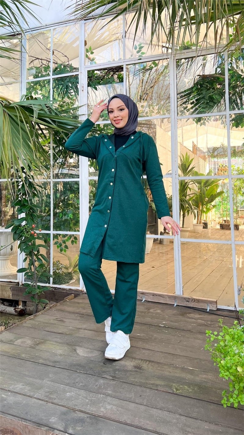 Bwest Snap-On Hooded Long Tunic Pants Double Hijab Tracksuit Set - 03078 - Nefti - Image 3