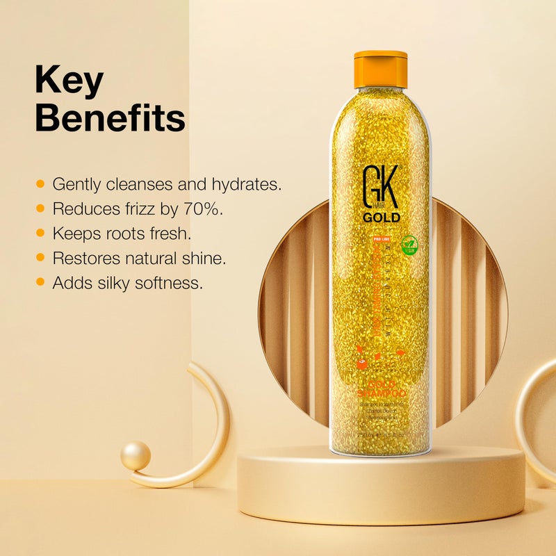 GK HAIR Global Keratin Gold Shampoo (8.5 Fl Oz/250ml) Hair Moisturizing Shine and Protection With Argan Oil, Shea Butter, Natural Oils All Hair Types - Image 3