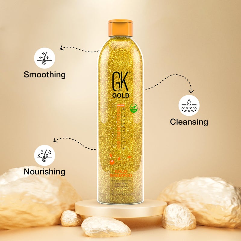 GK HAIR Global Keratin Gold Shampoo (8.5 Fl Oz/250ml) Hair Moisturizing Shine and Protection With Argan Oil, Shea Butter, Natural Oils All Hair Types - Image 5