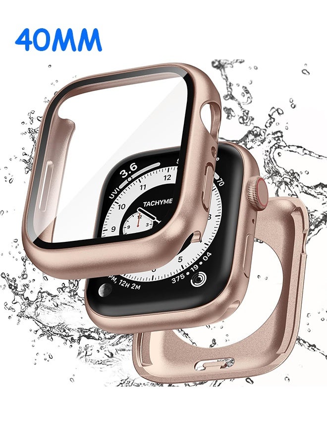 MXN Waterproof Case Cover Compatible for Apple Watch Screen Protector Series 6/5/4, SE 3/2/1 40mm, Hard Watch Bumper with Tempered Glass for iWatch Cover 40 mm - Image 1