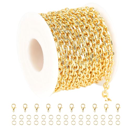 YOUBEIYEE 5 Meters 18K Gold Plated Jewelry Chains Bulk Diamond Cut Cable Chain Link Light Gold Chain Necklace DIY for Men and Women - Image 1