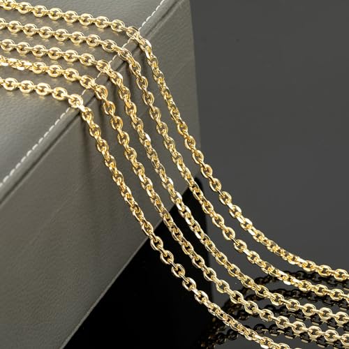 YOUBEIYEE 5 Meters 18K Gold Plated Jewelry Chains Bulk Diamond Cut Cable Chain Link Light Gold Chain Necklace DIY for Men and Women - Image 4
