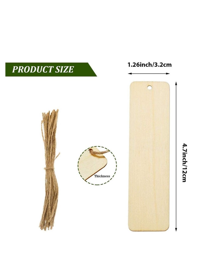 كابتن تيك Wood Blank Bookmarks DIY Wooden Craft Bookmark Unfinished Hanging Tags Rectangle Shape Blank Bookmark Ornaments with Holes and Ropes for Wedding Birthday Party Decor 24 - Image 2