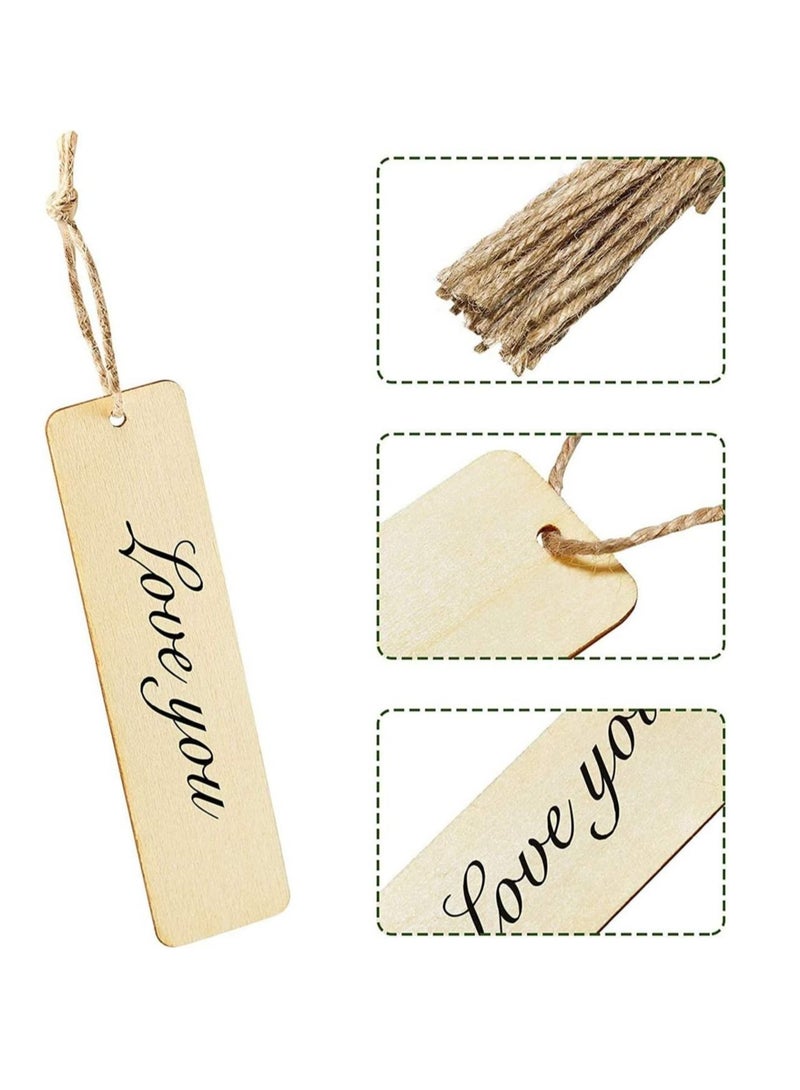 كابتن تيك Wood Blank Bookmarks DIY Wooden Craft Bookmark Unfinished Hanging Tags Rectangle Shape Blank Bookmark Ornaments with Holes and Ropes for Wedding Birthday Party Decor 24 - Image 3