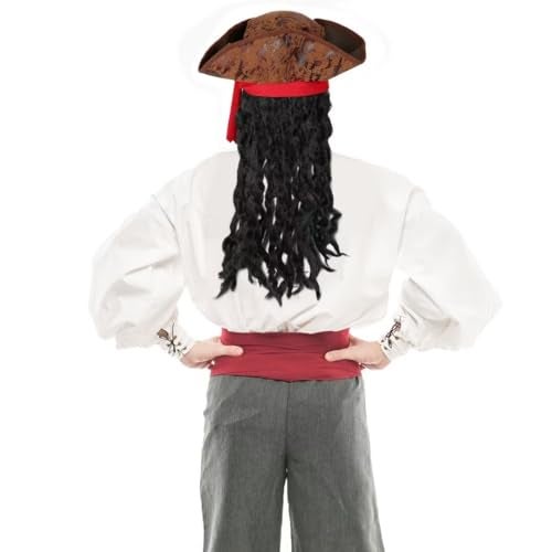 Cosrea Pirate Hat for Men Pirate Costume with Eye Patch Earring Mustache Accessories - Image 2