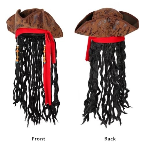 Cosrea Pirate Hat for Men Pirate Costume with Eye Patch Earring Mustache Accessories - Image 5