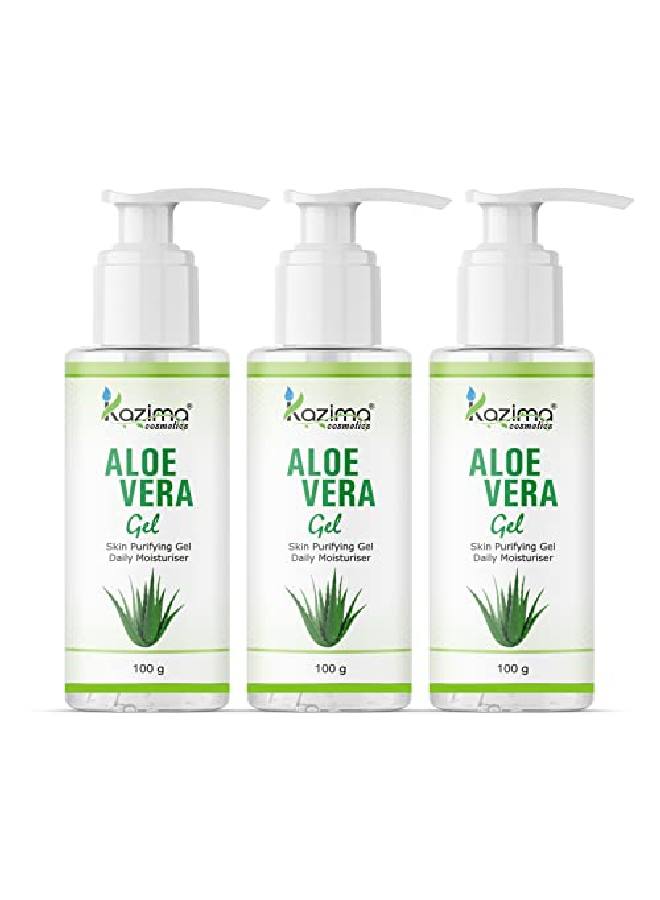KAZIMA Aloe Vera Gel Raw 100% Pure Natural Gel Ideal For Skin Face Acne Scars Hair Moisturizer Dark Circles (100 Gram (Pack Of 3))  - Image 1