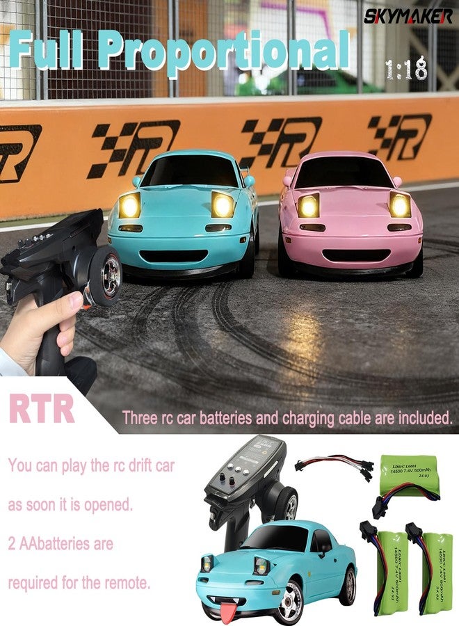 Skymaker 1/18 RC Drift Car with 3 Batteries Mazda MX-5 Miata 2.4GHz LDRC 1804 RWD Drifting Adults with ESP Gyro Pop-up Light (Blue) - Image 3