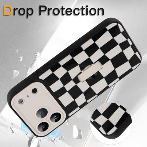 SOKAD Magnetic Checkered Case for iPhone 17 Pro with Finger Strap Kickstand, Compatible with Magsafe, Cute Checkerboard Designed for Women Men, Full Camera Protection Cover, Black & White - Image 5