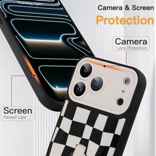SOKAD Magnetic Checkered Case for iPhone 17 Pro with Finger Strap Kickstand, Compatible with Magsafe, Cute Checkerboard Designed for Women Men, Full Camera Protection Cover, Black & White - Image 4