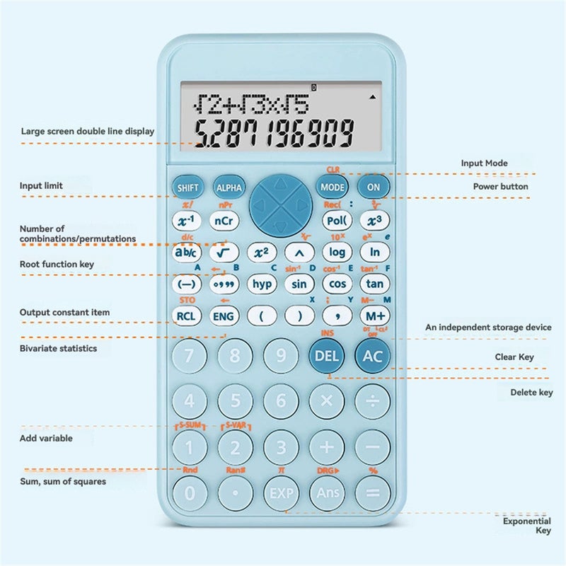 Portable Multi-functional Scientific Calculator with 2 Line Display 240 Functions Mathematics Calculating Tool for School Students Professionals Office Business Supplies - Image 4