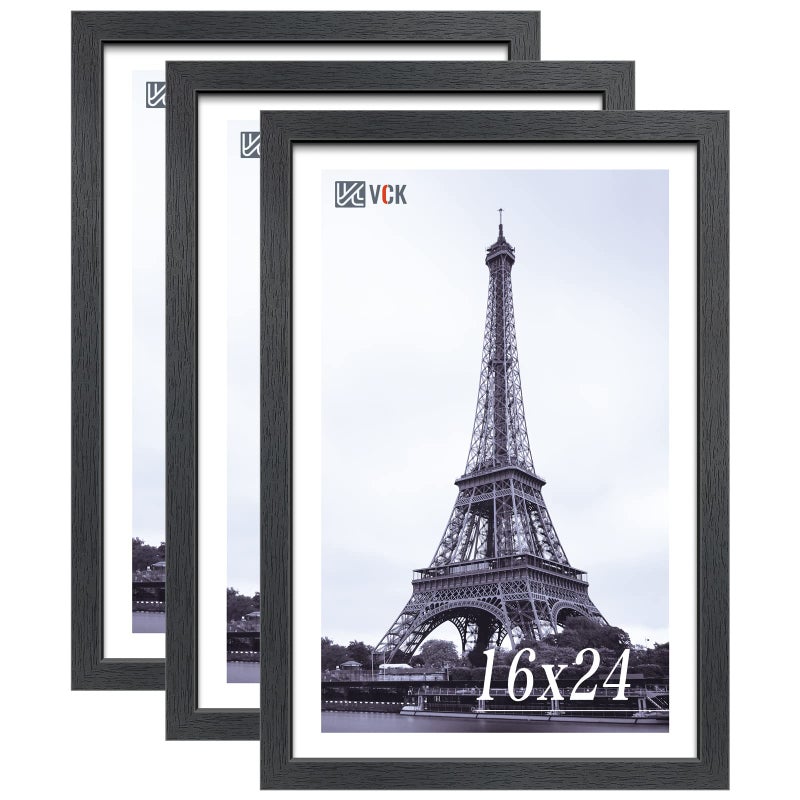 مجموعة إطارات ملصقات VCK 16x24 من 3 إطارات صور خشبية صلبة سوداء بتصميم منسوج حصري لإطار معرض الجدران