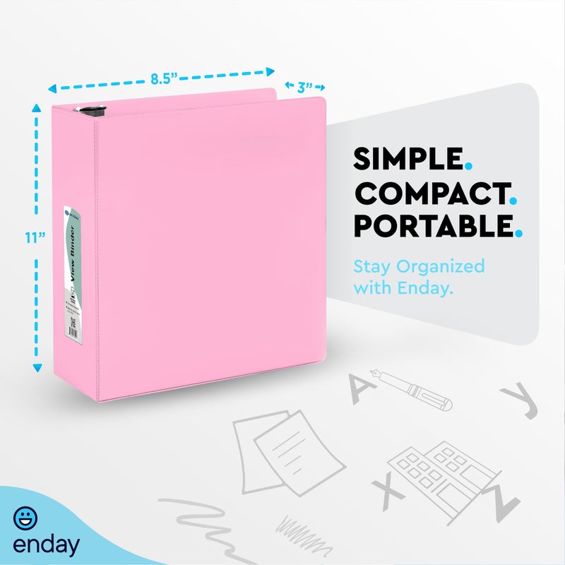 Enday 3 Inch Binder, Pink - 3 Inch 3 Ring Binder, D-Ring Pastel with Clear View Cover for Letter Size 8.5 x 11'' Paper & 2 Inside Pockets, Ideal for School Supplies, Office, and Home - Image 5