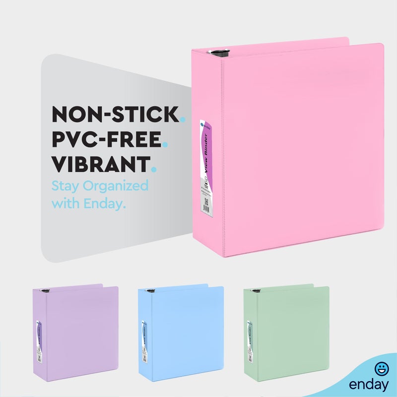 Enday 3 Inch Binder, Pink - 3 Inch 3 Ring Binder, D-Ring Pastel with Clear View Cover for Letter Size 8.5 x 11'' Paper & 2 Inside Pockets, Ideal for School Supplies, Office, and Home - Image 4