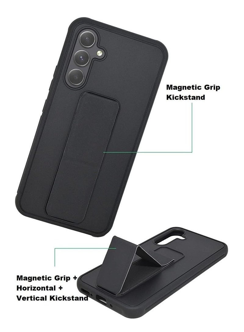 DUSALA Samsung Galaxy A25 Back Stand Case Cover Magnetic Holder Soft Silicone Case Horizontal & Vertical Kickstand Cover Wrist Strap Full protection Scratch Resistance Matte Finish Case For Samsung Galaxy A25 - Image 2