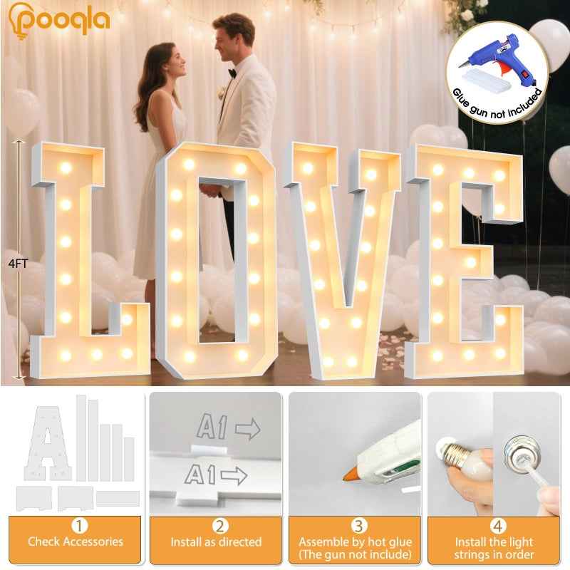 Pooqla حروف مضاءة بارتفاع 4 أقدام من Pooqla، حروف مضاءة بطول 4 أقدام، لافتة حرف ضوئية عملاقة لمناسبات عيد الميلاد، حفلات استقبال المواليد، حفلات الزفاف، زينة المنزل، حرف A الكبير - Image 3