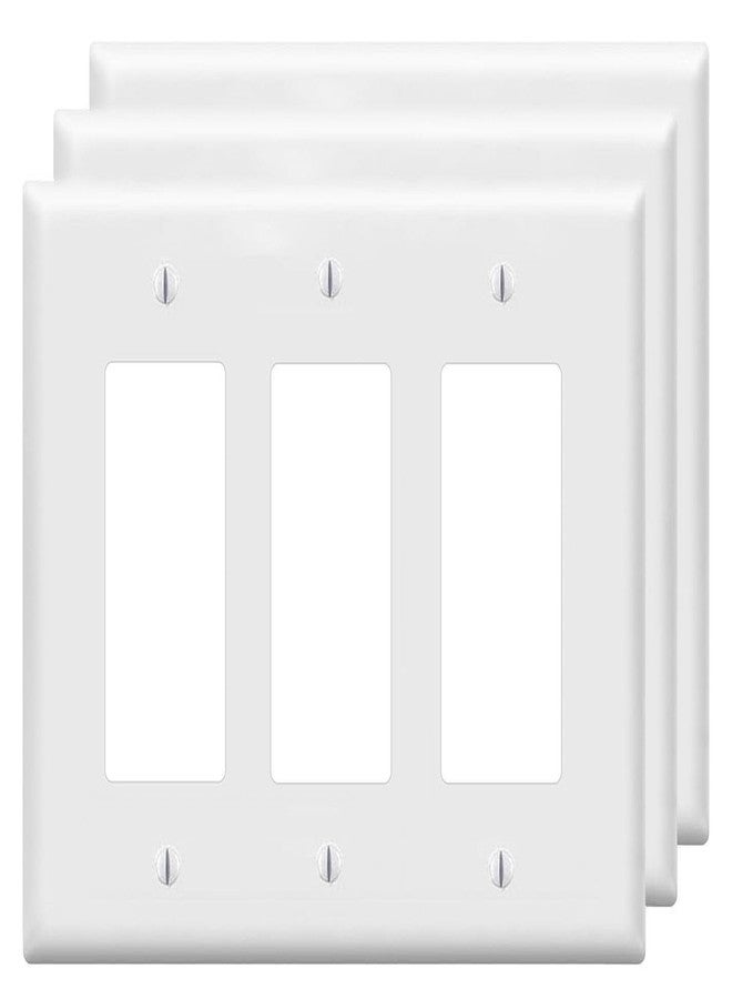 ZEFTV Decorator Wall Plates 3-Gang Switch Outlet Electrical Cover Plate Unbreakable Thermoplastic Faceplate for Light Receptacle Outlet Switch, White (3 Pack) - Image 1