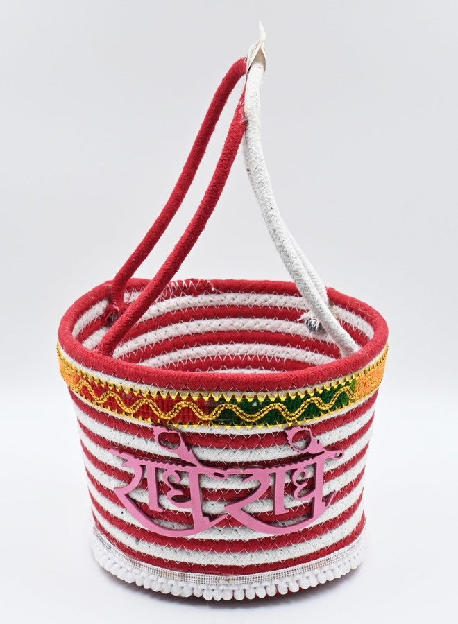 vihs Round Bal Gopal Thakur Ji Decorative Cary Basket/Daily Uses/Tokri With Suitable Handle For Travelling Laddu Gopal Relex Cotton Basket Multicolor Pack Of 1 (Size: 0-5) Eco- Friendly - Image 5