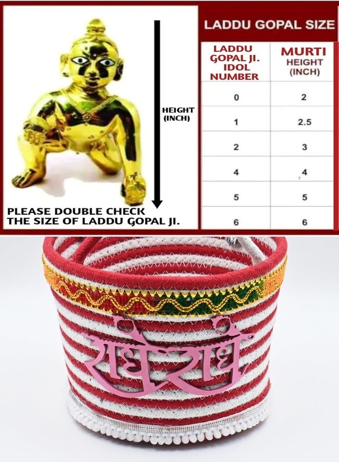 vihs Round Bal Gopal Thakur Ji Decorative Cary Basket/Daily Uses/Tokri With Suitable Handle For Travelling Laddu Gopal Relex Cotton Basket Multicolor Pack Of 1 (Size: 0-5) Eco- Friendly - Image 4
