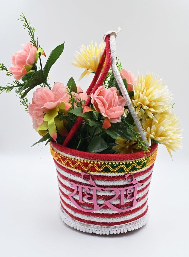 vihs Round Bal Gopal Thakur Ji Decorative Cary Basket/Daily Uses/Tokri With Suitable Handle For Travelling Laddu Gopal Relex Cotton Basket Multicolor Pack Of 1 (Size: 0-5) Eco- Friendly - Image 3