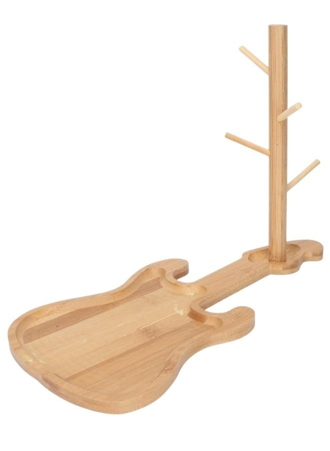 Happy Home Natural Bamboo Guitar-Shaped Key Organizer Tray – Japanese-Style Decorative Base with Four Hooks for Keys, Jewelry, Watches, and Accessories – Multipurpose Entryway Organizer for Home, Office, Living Room, and Bedroom - Image 4