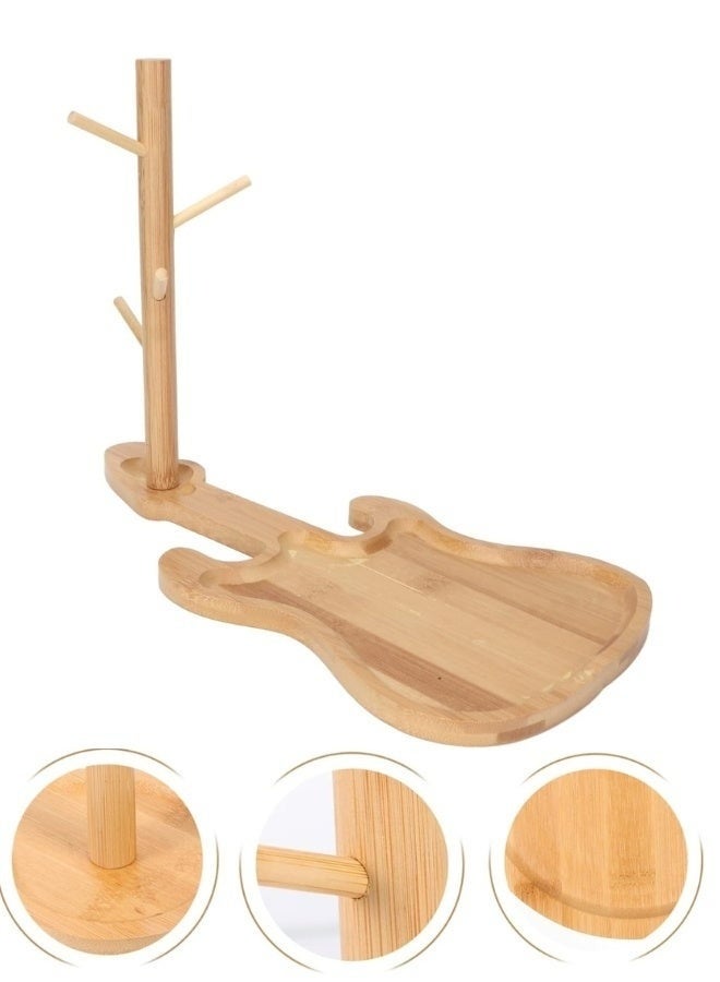 Happy Home Natural Bamboo Guitar-Shaped Key Organizer Tray – Japanese-Style Decorative Base with Four Hooks for Keys, Jewelry, Watches, and Accessories – Multipurpose Entryway Organizer for Home, Office, Living Room, and Bedroom - Image 5