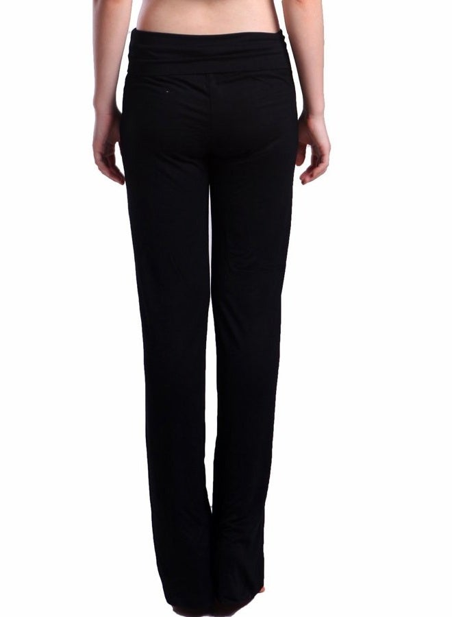 HDE Foldover Athletic Yoga Pants Gym Workout Leggings (Black, Large) - Image 3