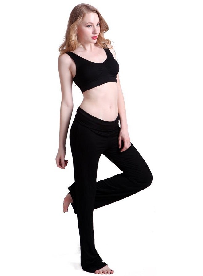 HDE Foldover Athletic Yoga Pants Gym Workout Leggings (Black, Large) - Image 5