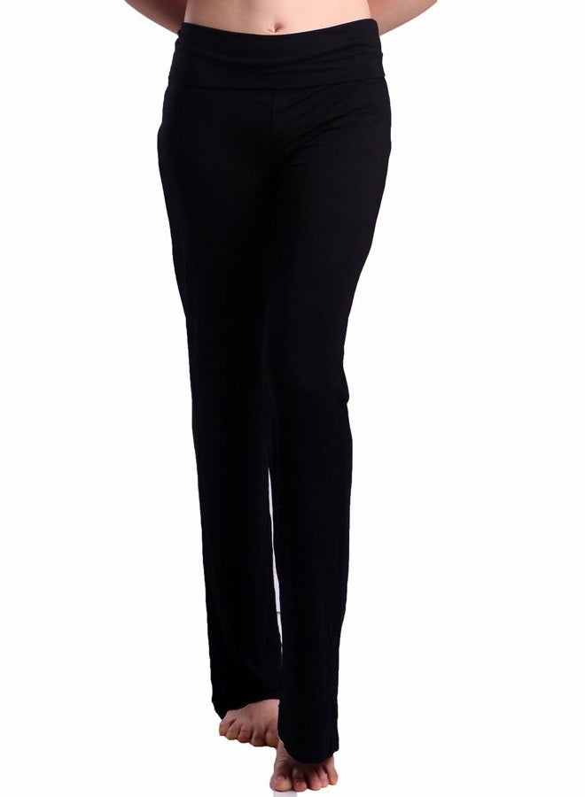 HDE Foldover Athletic Yoga Pants Gym Workout Leggings (Black, Large) - Image 1