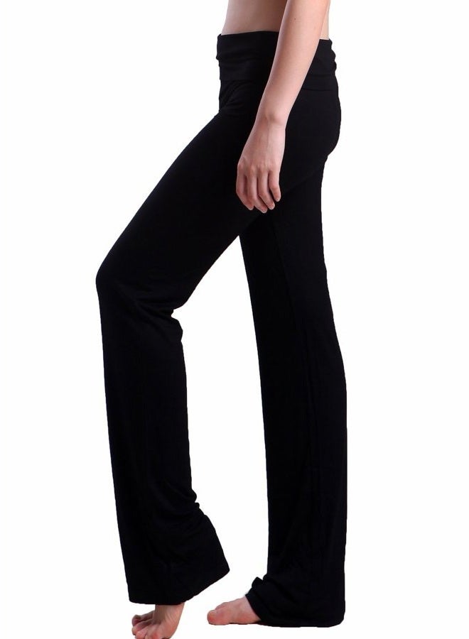 HDE Foldover Athletic Yoga Pants Gym Workout Leggings (Black, Large) - Image 2