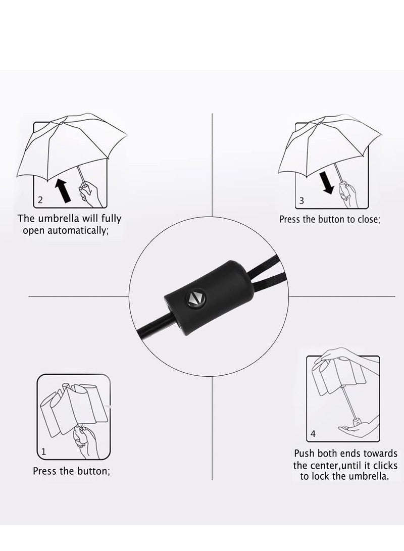 SYOSI Folding Umbrellas Travel Automatic, women- Large Rain Folding Compact Umbrella Portable Fast Drying with One-Button Auto Open and Close, Non-slip Handle (Pink love)  - Image 3