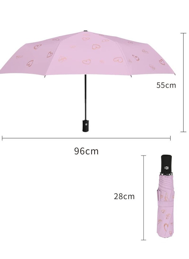 SYOSI Folding Umbrellas Travel Automatic, women- Large Rain Folding Compact Umbrella Portable Fast Drying with One-Button Auto Open and Close, Non-slip Handle (Pink love)  - Image 4