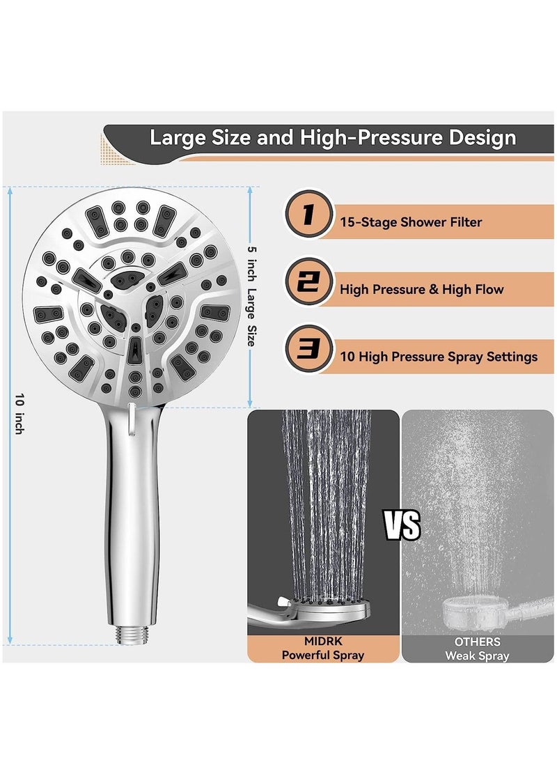 NIBEMINENT Filtered Shower Head 3 piece set, 15 Stage Handheld Filter for Hard Water, 10 Modes High Pressure Water with 60" Hose and Bracket, Remove Chlorine Harmful Subst - Image 5