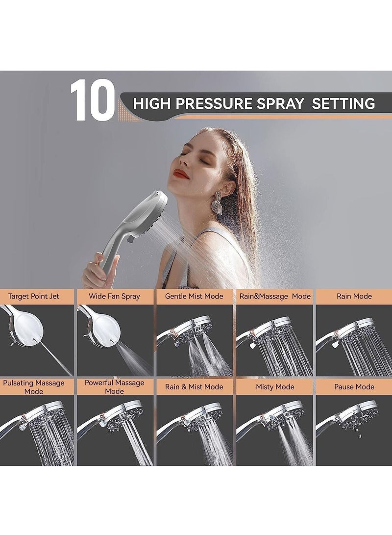 NIBEMINENT Filtered Shower Head 3 piece set, 15 Stage Handheld Filter for Hard Water, 10 Modes High Pressure Water with 60" Hose and Bracket, Remove Chlorine Harmful Subst - Image 2