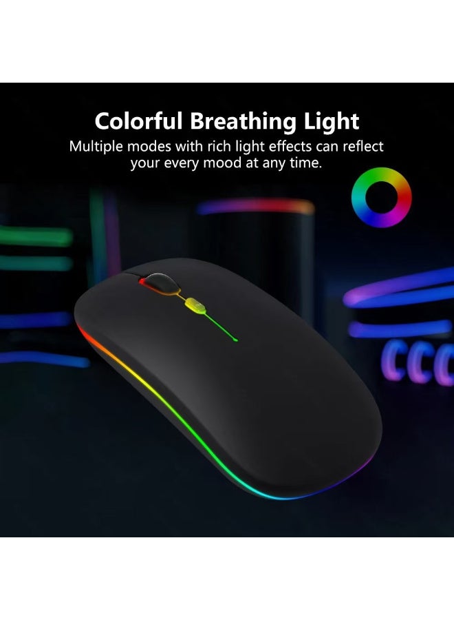 Bluetooth 5.1 & 2.4GHz Dual Mode Wireless Mouse, Rechargeable Silent RGB Mouse with USB Receiver – Black  - Image 2